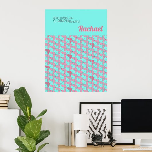 SHRIMPLY Mooie Blauwgroen Roze Kwekerij Custom Poster (Thuiskantoor)