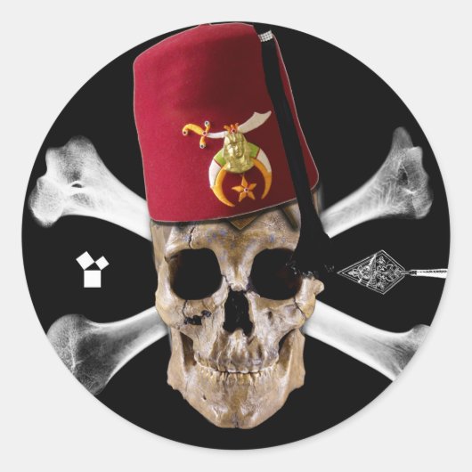 Shriner vrijmetselaar schedel getipt fez. ronde sticker (Voorkant)