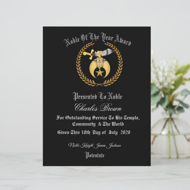 Shriners Certificaat (Staand voorkant)