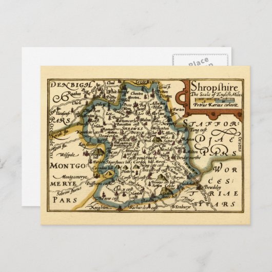 Shropshire County Map, Engeland Briefkaart (Voorkant / Achterkant)