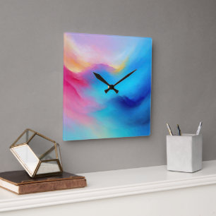 "Shroudglen" Roze en Blauw Landschap Zeegezicht. Vierkante Klok