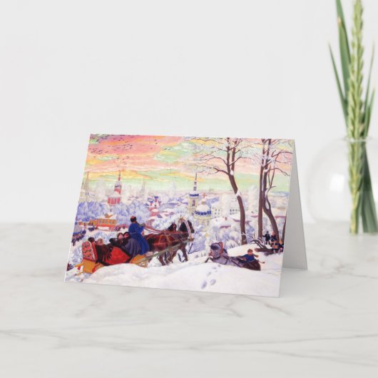 "Shrovetide" van Boris Kustodiev. kerstKaarten Feestdagen Kaart (Voorkant)
