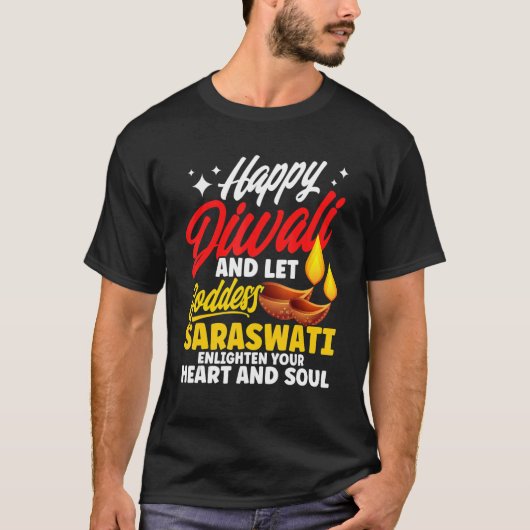 Shubh Deepalawi Happy Diwali Goddess Saraswati Diw T-shirt (Voorkant)