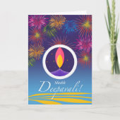 Shubh Deepavali, Diwali Diya en Fireworks Kaart (Voorkant)