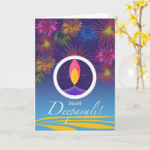 Shubh Deepavali, Diwali Diya en Fireworks Kaart (Gele Bloem)