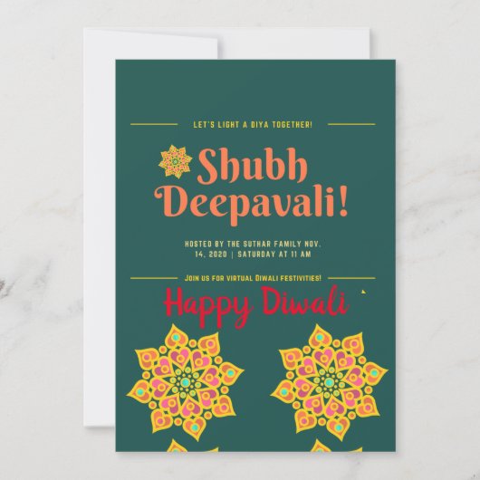 Shubh Deepawali Happy Diwali Uitnodiging (Voorkant)