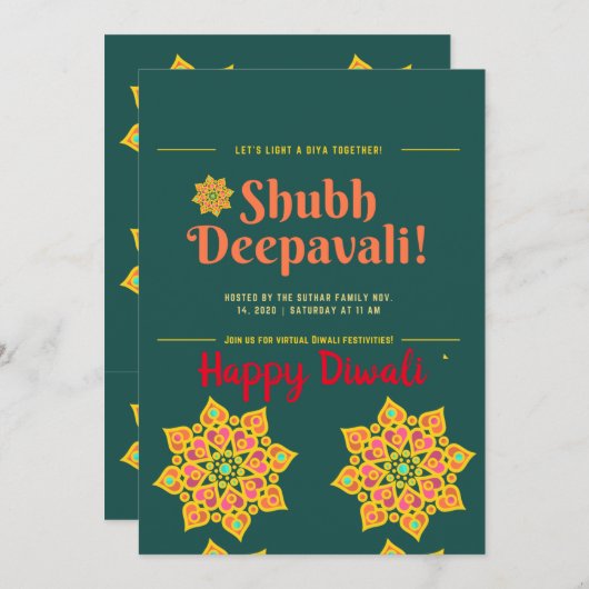 Shubh Deepawali Happy Diwali Uitnodiging (Voorkant / Achterkant)