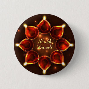 Shubh Diwali Diyas Sparkle Lights Ronde Button 5,7 Cm