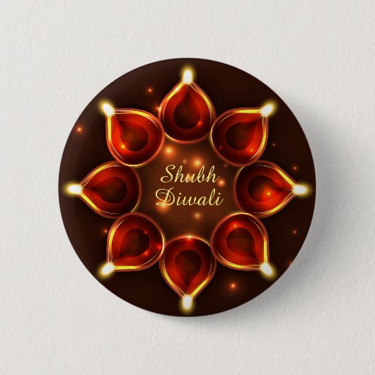 Shubh Diwali Diyas Sparkle Lights Ronde Button 5,7 Cm (Voorkant)