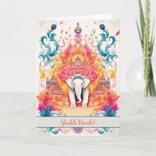 🐘 Shubh Diwali met Waterverf Elegantie Feestdagen Kaart (Voorkant)
