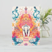 🐘 Shubh Diwali met Waterverf Elegantie Kaart (Staand voorkant)