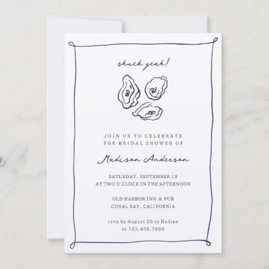 Shuck Yeah Oysters Nautisch Blauw Vrijgezellenfees Kaart (Voorkant)