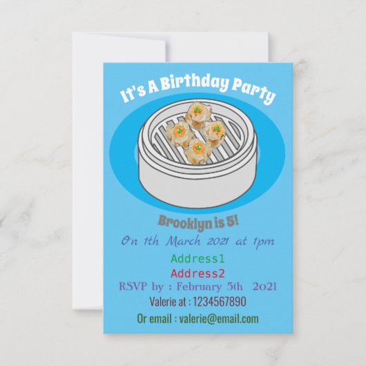 Shumai dim sum cartoon illustratie kaart (Voorkant)