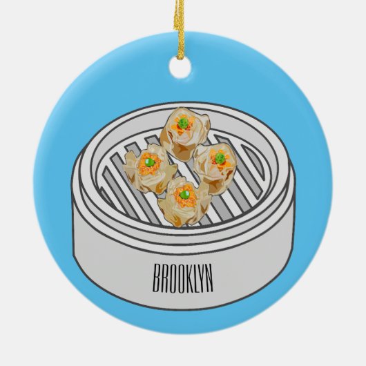 Shumai dim sum cartoon illustratie keramisch ornament (Achterkant)