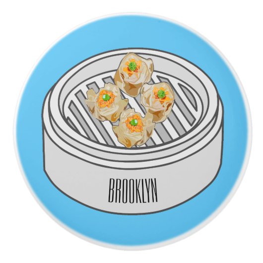 Shumai dim sum cartoon illustratie keramische knop (Voorkant)