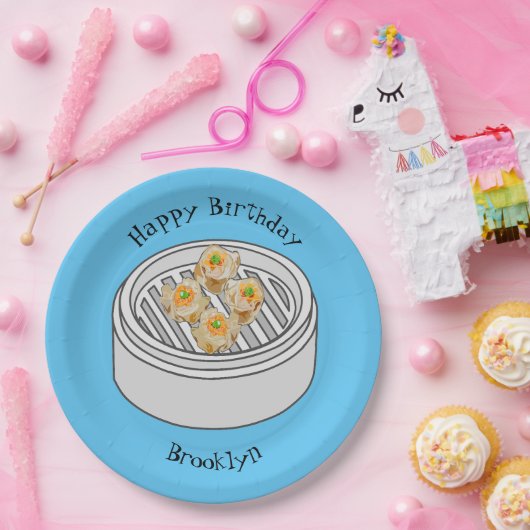 Shumai dim sum cartoon illustratie papieren bordje (Feest)