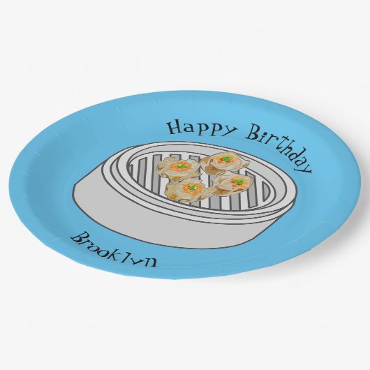 Shumai dim sum cartoon illustratie papieren bordje (Gekanteld)