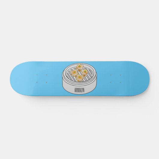 Shumai dim sum cartoon illustratie persoonlijk skateboard (Horizontaal)