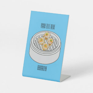 Shumai dim sum cartoon illustratie reclamebord met voetstuk