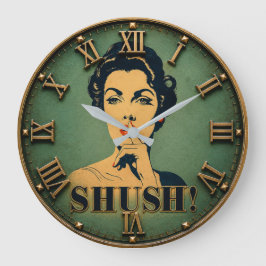 Shush Funny Retro Lady Quiet Please Humor Gift Grote Klok