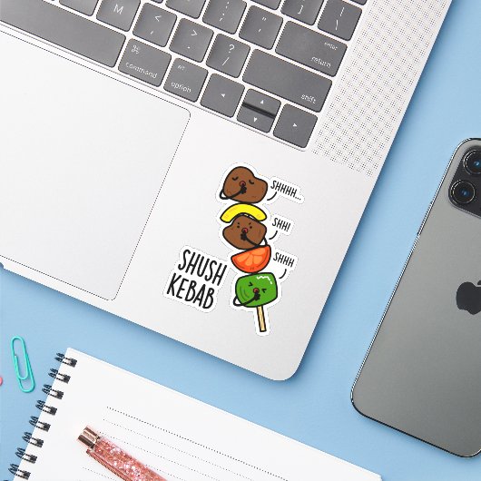 Shush Kebab Grappige Eten Pun Sticker (Laptop met iPhone)