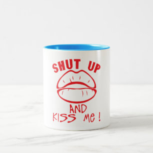 shut up kiss citeert mond tweekleurige koffiemok