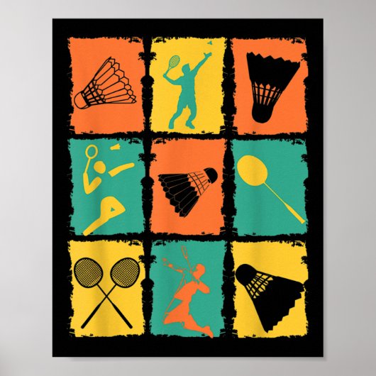 Shuttle Retro Badmintonspeler Badminton Poster (Voorkant)