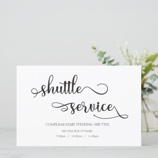 Shuttle Service Black White Wedding Sign (Staand voorkant)