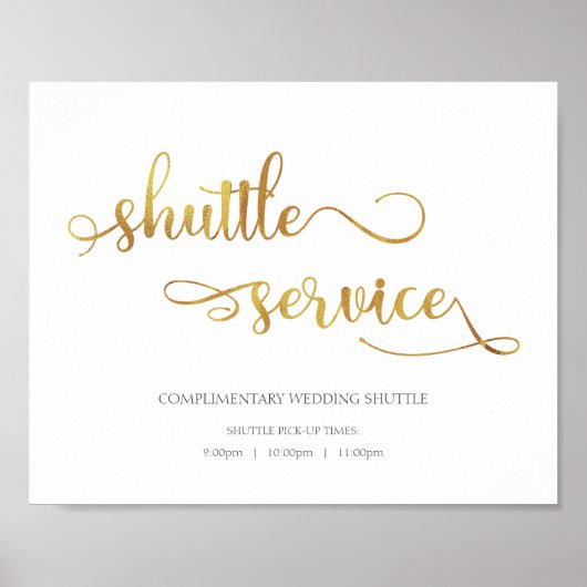 Shuttle Service Gold White Wedding Sign Poster (Voorkant)