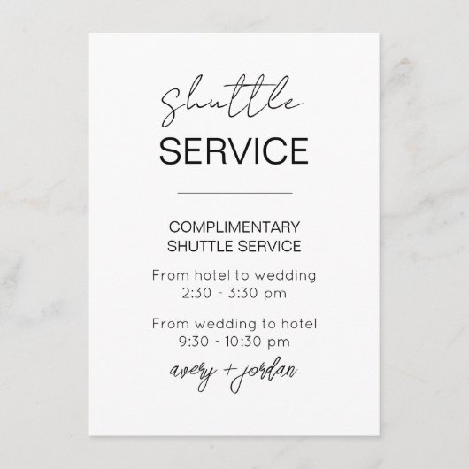 Shuttle Service Minimalistische moderne bruiloft Informatiekaartje (Voorkant)