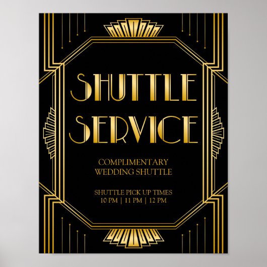 Shuttle Service Wedding Sign | Gatsby Art Deco Poster (Voorkant)