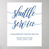 Shuttle Service Wedding Sign Navy Blue Calligraphy Poster (Voorkant)
