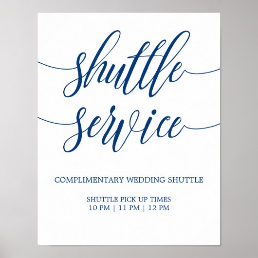 Shuttle Service Wedding Sign Navy Blue Calligraphy Poster (Voorkant)
