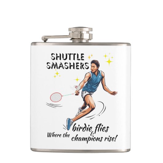 Shuttle Smashers: Waar de Birdie vliegt en Champ Heupfles (Voorkant)