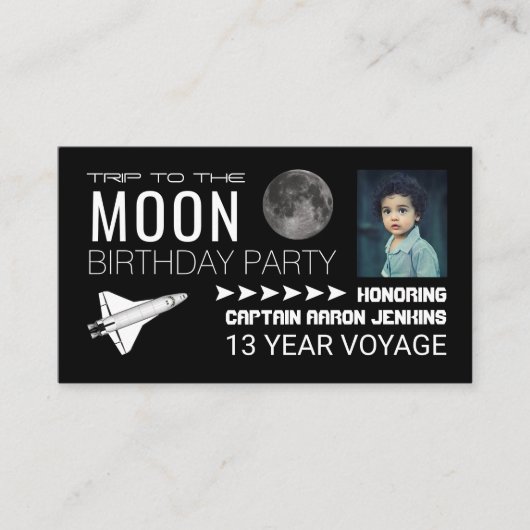 Shuttles Trip to the Moon, Birthday Party Ticket Informatiekaartje (Voorkant)
