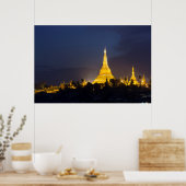 Shwedagon Pagoda bij nacht Poster (Keuken)