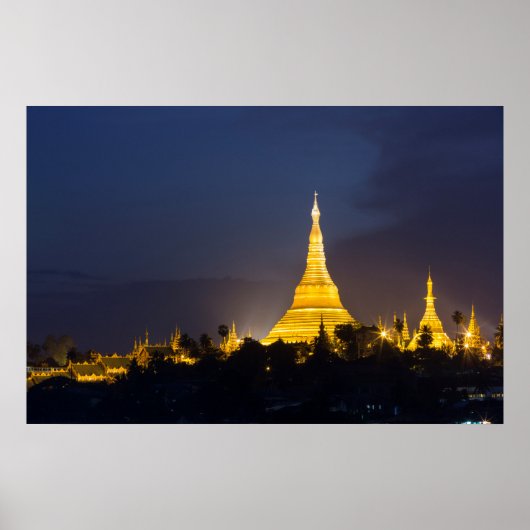 Shwedagon Pagoda bij nacht Poster (Voorkant)