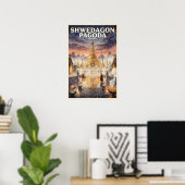 Shwedagon Pagoda Vintage Reisposter Poster (Thuiskantoor)