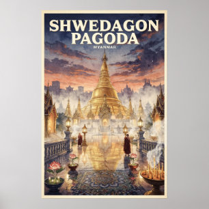 Shwedagon Pagoda Vintage Reisposter Poster