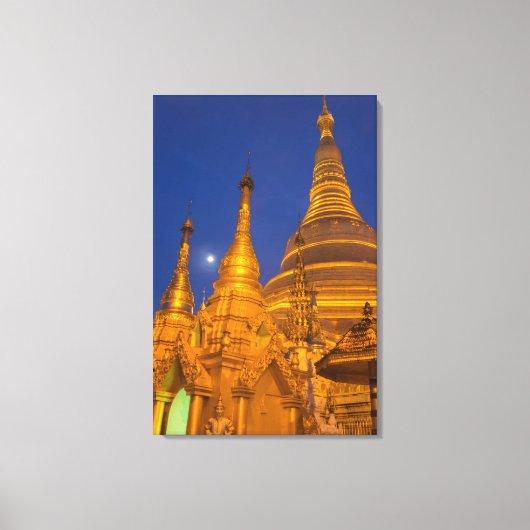 Shwedagon Pagode 's nachts, Myanmar Canvas Afdruk (Voorkant)
