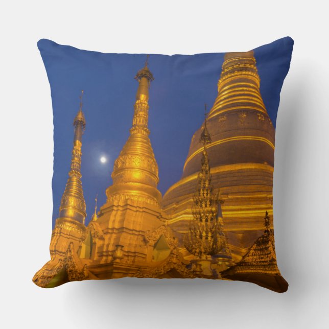 Shwedagon Pagode 's nachts, Myanmar Kussen (Voorkant)