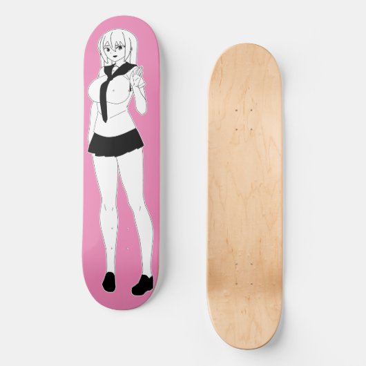 Shy Anime School Girl Skateboard Deck (Voorkant)