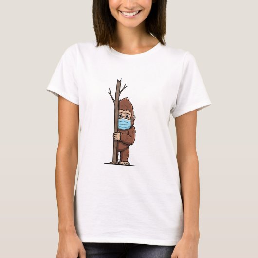 Shy Bigfoot in Medical Mask Peeking Behind T-shirt (Voorkant)