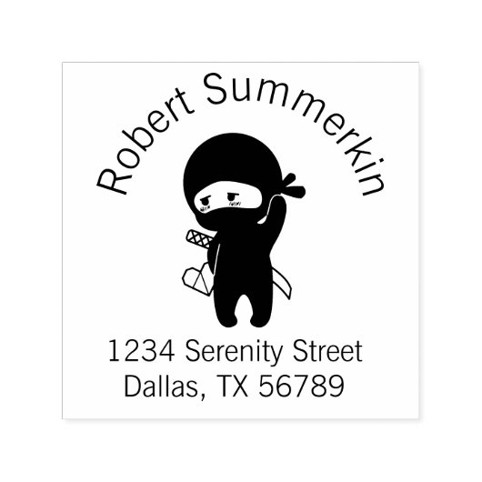 Shy Blushing Ninja Holding Origami Heart Adres Zelfinktende Stempel (Design)