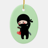 Shy Blushing Ninja Holding Origami Heart Green Keramisch Ornament (Voorkant)
