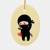Shy Blushing Ninja Holding Origami Heart Yellow Keramisch Ornament (Voorkant)