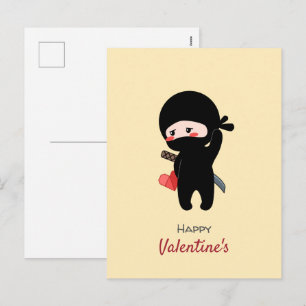 Shy Blushing Ninja Holding Origami Paper Heart Feestdagenkaart