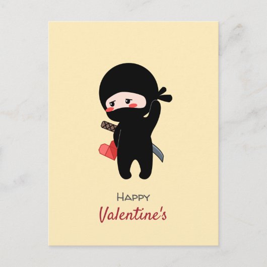 Shy Blushing Ninja Holding Origami Paper Heart Feestdagenkaart (Voorkant)