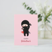 Shy Blushing Ninja Holding Origami Paper Heart Feestdagenkaart (Staand voorkant)