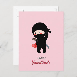 Shy Blushing Ninja Holding Origami Paper Heart Feestdagenkaart